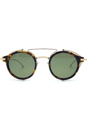 Thom Browne Accessoires, Heren, Bruin, S, Retro Ronde Zonnebril met Zijschilden