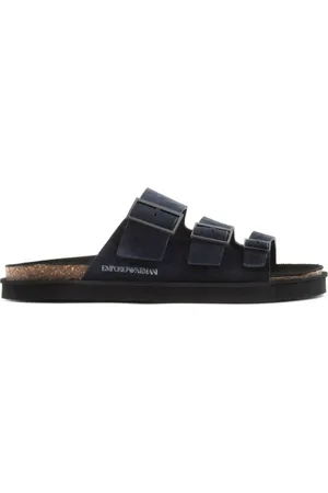 Emporio Armani Schoenen, Heren, Blauw, 41 EU, Leer, Casual Flat Sandaal