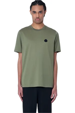 Moncler Tops, Heren, Groen, M, Katoen, Logo Motief Katoenen T-shirt
