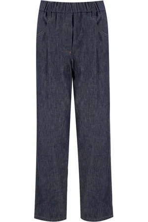 Brunello Cucinelli Broeken, Dames, Blauw, S, Denim, Klassieke denim stijl elastische tailleband broek