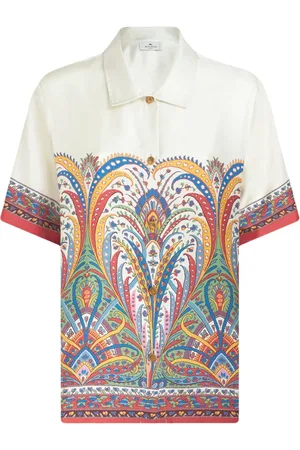Etro Blouses & Shirts, Dames, Veelkleurig, M, Casual Zijden Shirt met Korte Mouwen