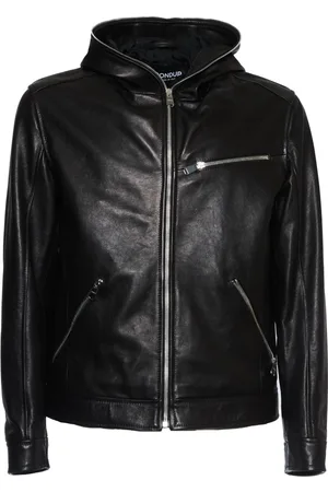 Dondup Jassen, Heren, Zwart, XL, Leer, Zwarte zwarte bikerjas met zakken met ritssluiting
