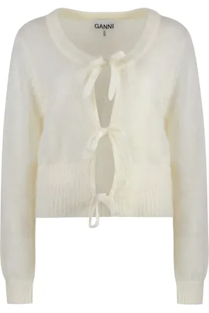 Ganni Truien, Dames, Wit, M, Wol, Mohair Cardigan met Strikdetail