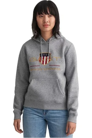 GANT Sweatshirts & Hoodies, Dames, Grijs, L, Katoen, Golden Effect Hooded Sweatshirt