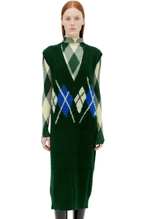 Burberry Kleedjes, Dames, Groen, S, Wol, Argyle wollen vestjurk