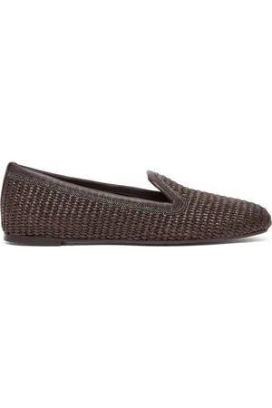 Brunello Cucinelli Schoenen, Dames, Bruin, 38 EU, Bruine platte schoenen met Monili-ketting