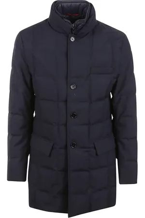 FAY Jassen, Heren, Blauw, L, Wol, Gequilte Lange Technische Wollen Jas