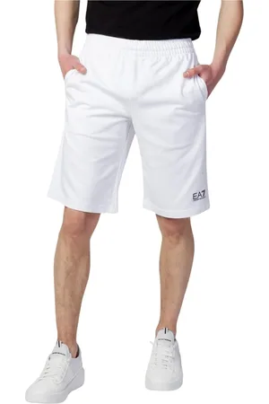 EA7 Korte broeken, Heren, Wit, S, Katoen, Effen katoenen shorts met zijzakken