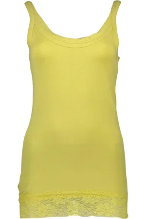 Silvian Heach Tops, Dames, Geel, S, Katoen, Gele Top met Kantinzetstuk