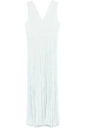 FORTE FORTE Kleedjes, Dames, Blauw, M, Pastelblauwe Jurk met Diepe V-hals