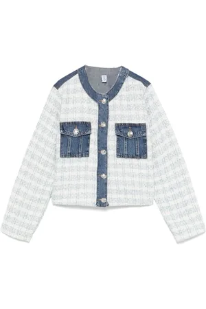 Liu Jo Jassen, Dames, Blauw, L, Tweed, Blauw Button-Up Jas Lange Mouwen
