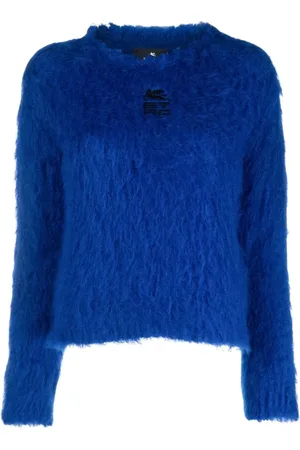 Etro Truien, Dames, Blauw, M, Wol, Geborduurde Logo Long-Sleeve Jumper