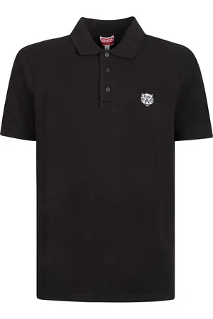 Kenzo Tops, Heren, Zwart, M, Tijger Geborduurd Poloshirt