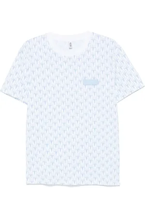 Moschino Tops, Heren, Blauw, L, Logo Patch Crew Neck T-shirts