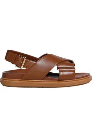 Marni Schoenen, Dames, Bruin, 37 EU, Leer, Crisscross Fussbett Sandaal