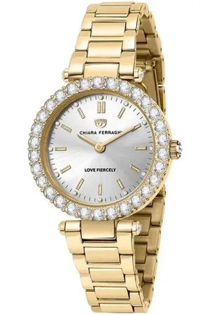 Chiara Ferragni Accessoires, Dames, Geel, ONE Size, Gouden Roestvrijstalen Quartz Analoog Horloge