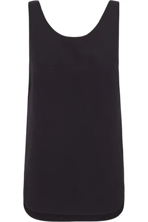 Cortana Tops, Dames, Zwart, L, Linnen, Linnen Zijde Tanktop met Driehoek Detail