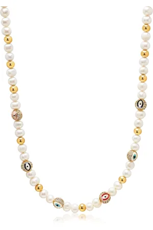 Nialaya Accessoires, Heren, Geel, S, Evil Eye Parel Choker