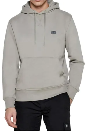 Calvin Klein Sweatshirts & Hoodies, Heren, Grijs, XL, Katoen, Grijze Hoodie met Ribgebreide Manchetten
