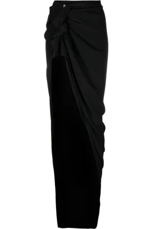 Rick Owens Rokken, Dames, Zwart, XS, Gedrapeerde Maxi Rok met Ruches