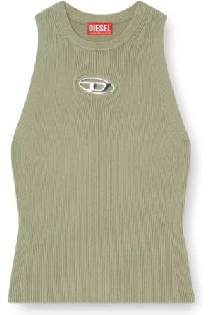 Diesel Tops, Dames, Groen, S, Groene Ribgebreide Top zonder Mouwen