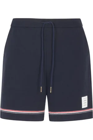 Thom Browne Korte broeken, Heren, Blauw, L, Katoen, Blauwe Cotton Interlock Shorts met RWB Streep