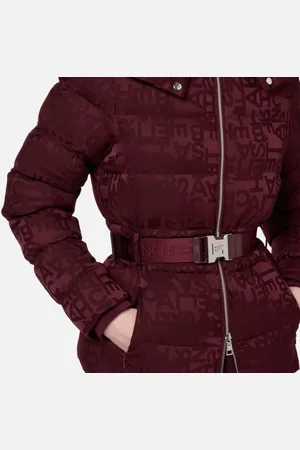 Elisabetta Franchi Jassen, Dames, Rood, S, Nylon, Korte Nylon Jacquard Lettering Puffer Jas