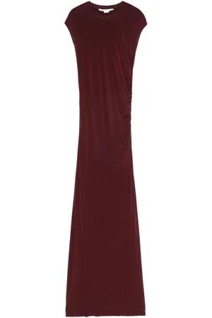 Stella McCartney Kleedjes, Dames, Rood, M, Bordeaux Rode Jurk met Gedrapeerde Ronde Hals