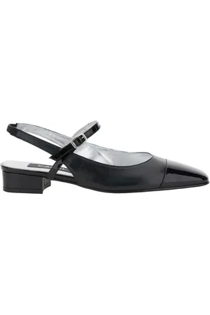 Carel Schoenen, Dames, Zwart, 38 EU, Leer, Zwarte leren slingback ballerina`s