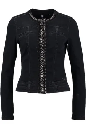 Liu Jo Truien, Dames, Zwart, M, Denim, Denim Cardigan met Strass-steentjes