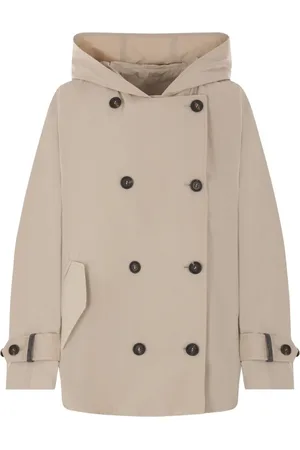 Brunello Cucinelli Mantels, Dames, , XS, Katoen, Double-Breasted Taffeta Parka