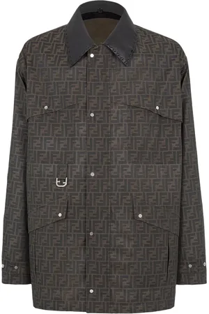 Fendi Jassen, Heren, Bruin, L, Katoen, Gewatteerd stoffen jack met leren kraag