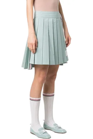 Thom Browne Rokken, Dames, Blauw, S, Katoen, Geplooide Minirok