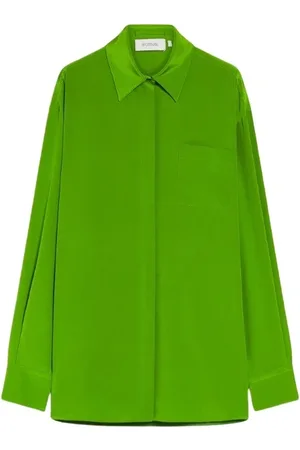 Sportmax Blouses & Shirts, Dames, Groen, M, Groen Zijden Comfort Fit Shirt