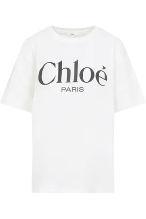 Chloé Tops, Dames, Wit, M, Katoen, Logo Katoenen T-shirt