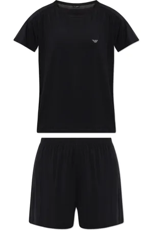 Emporio Armani Nachtkleding & Lounge, Dames, Zwart, L, ASV Essential gecertificeerd viscose T-shirt en shorts pyjama