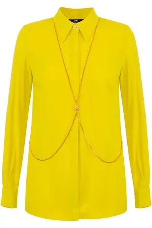 Elisabetta Franchi Blouses & Shirts, Dames, Geel, M, Cedar Georgette Viscose Blouse met Body Chain