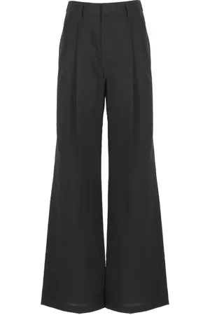 Brunello Cucinelli Broeken, Dames, Zwart, S, Katoen, Zwarte katoenen hoge taille broek