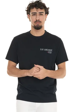 FAY Tops, Heren, Blauw, L, Katoen, Logo Katoenen T-shirt met korte mouwen
