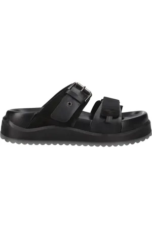 Premiata Schoenen, Dames, Zwart, 35 EU, Leer, Sandaal met klittenband en zilveren gesp