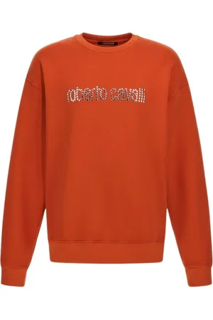 Roberto Cavalli Sweatshirts & Hoodies, Heren, Oranje, S, Katoen, Oranje Logo Sweatshirt Gemaakt in Italië