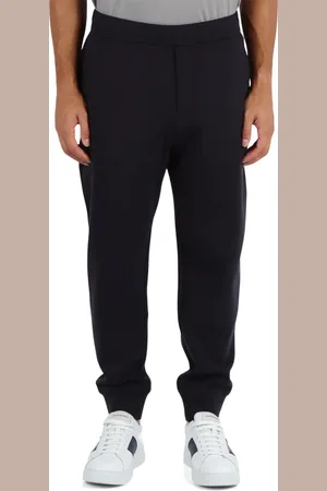Emporio Armani Broeken, Heren, Blauw, M, Katoen, Sportieve katoenmix broek met logo borduursel
