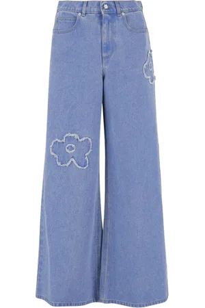 Marni Jeans, Dames, Blauw, M, Denim, Flower Appliqué Wide Leg Denim Jeans