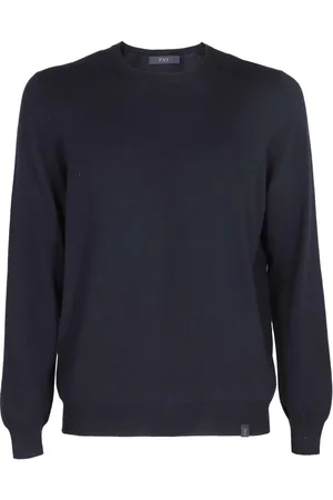 FAY Truien, Heren, Blauw, M, Wol, Rondgebreide trui