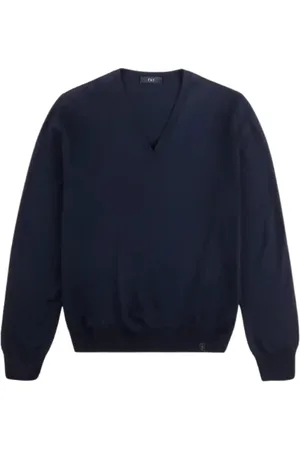 FAY Truien, Heren, Blauw, S, Wol, V-hals Truien