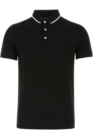 Emporio Armani Tops, Heren, Zwart, M, Katoen, Zwarte Katoenen Poloshirt