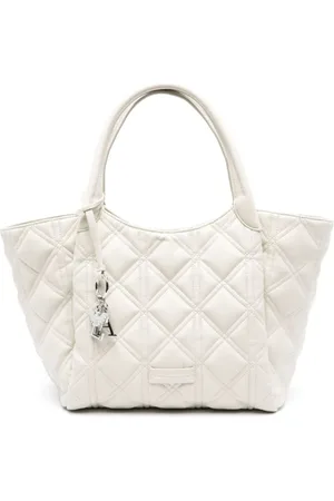 Emporio Armani Tassen, Dames, Wit, ONE Size, Leer, Gewatteerde Medium Tote Bag