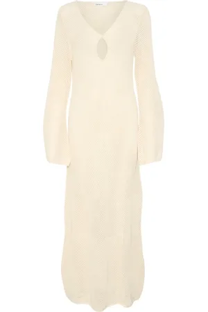 Karen by Simonsen Kleedjes, Dames, Wit, 2Xl, Egret Jurk met V-hals en lange mouwen