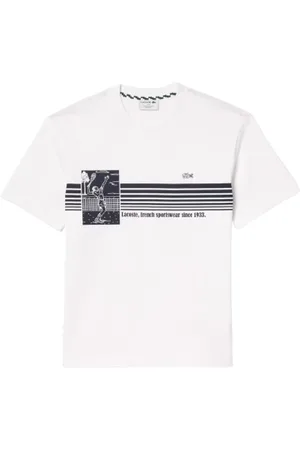 Lacoste Tops, Heren, Wit, M, Katoen, French Tennis Print T-Shirt