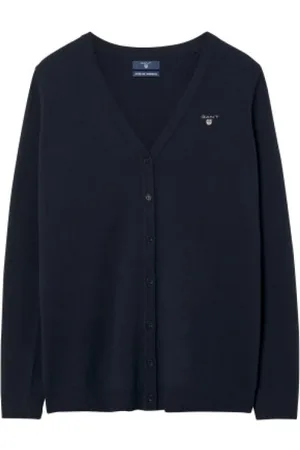 GANT Truien, Heren, Blauw, S, Wol, Fijn V-hals Vest